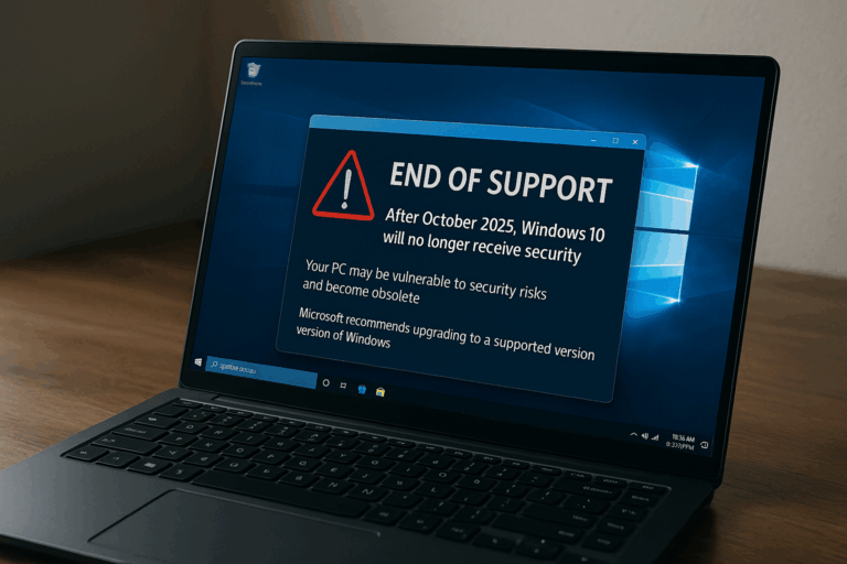 Notebook mostrando alerta fin de soporte Windows 10