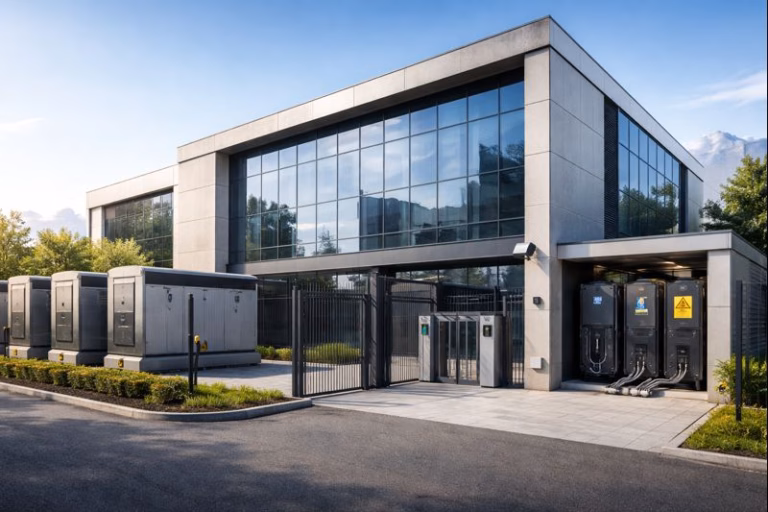 Fachada de datacenter en Chile con generadores y UPS redundantes