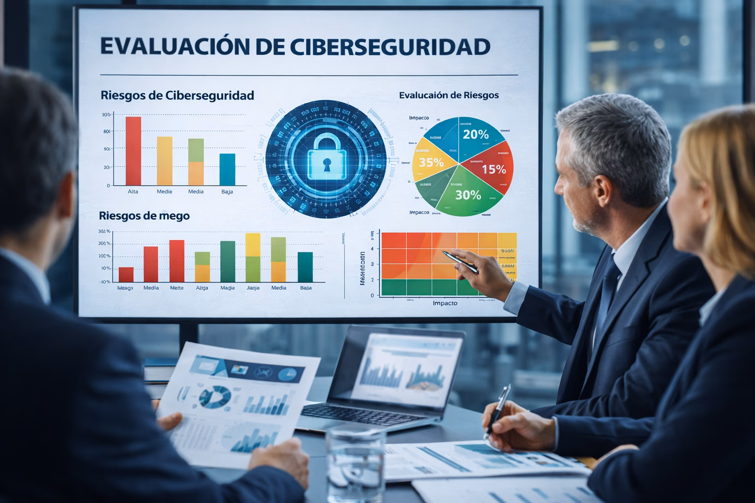 Directorio analizando un informe de evaluación de ciberseguridad empresarial