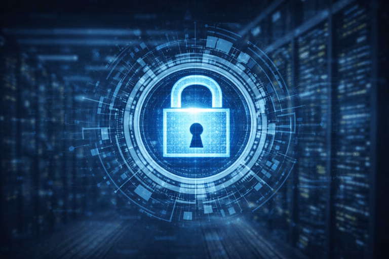 Miniatura de blog sobre evaluación de ciberseguridad para empresas con candado digital central