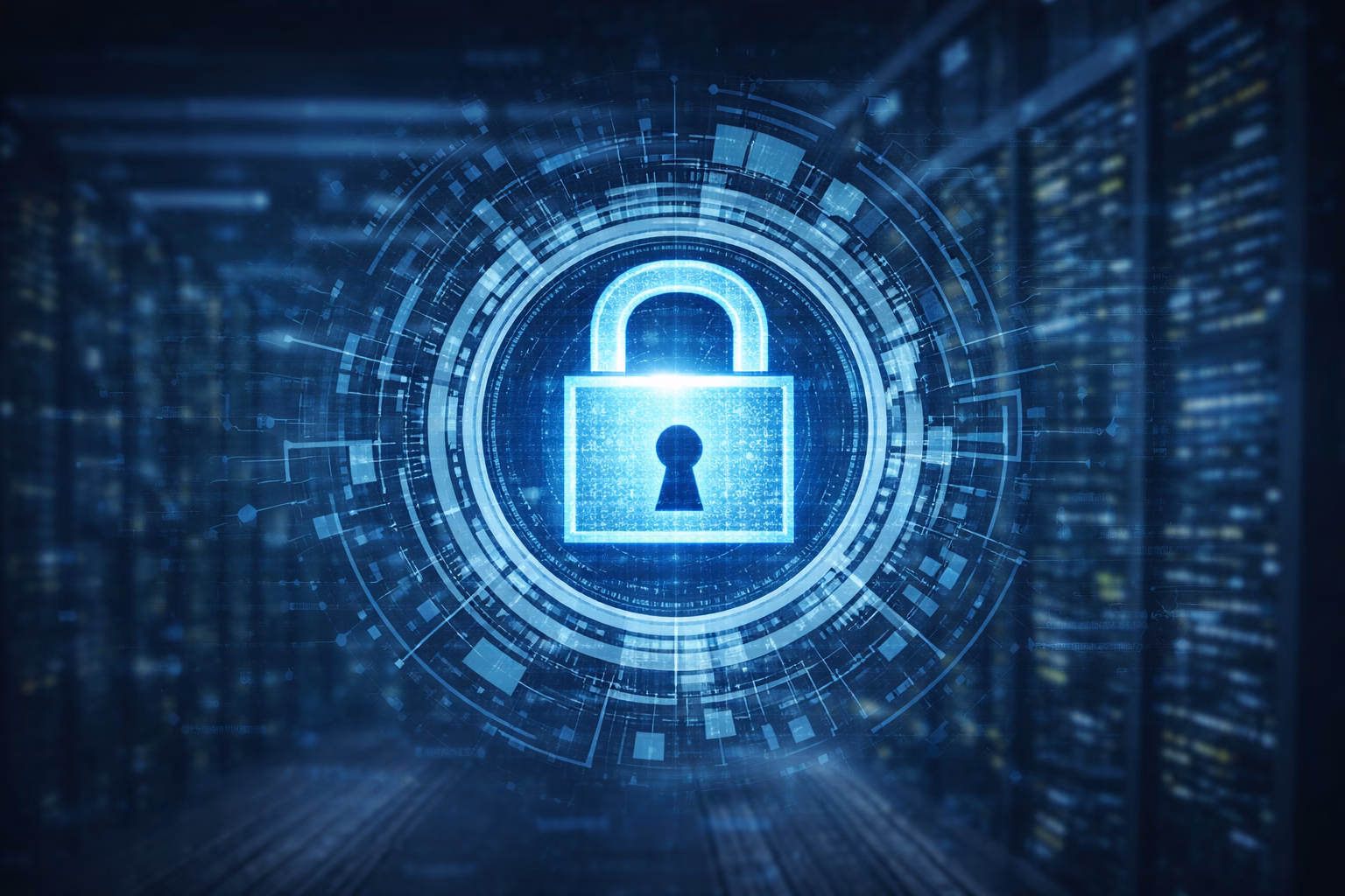 Miniatura de blog sobre evaluación de ciberseguridad para empresas con candado digital central